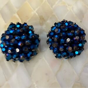 Vintage Blue  Aurora  Borealis  Clip Earrings